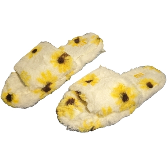 MUK Luks Luxury Fuzzy Sunflower Slippers Medium 7-8 Soft Furry Comfy Loungewear - Picture 2 of 7